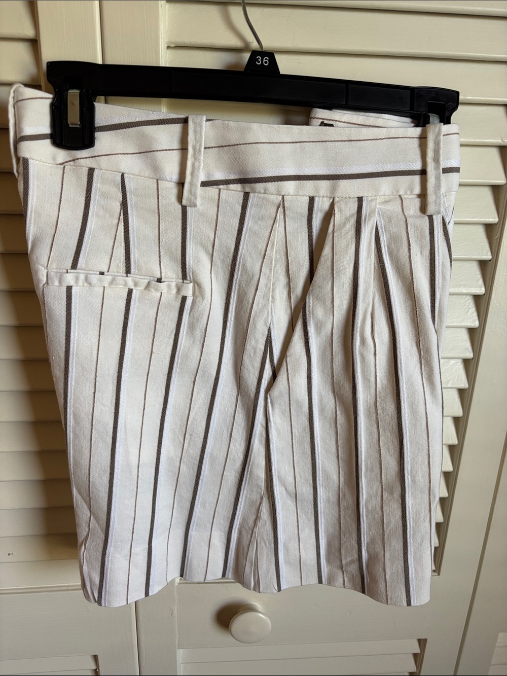 Banana Republic White Linen Blend High-Waist Shorts with Brown Stripes